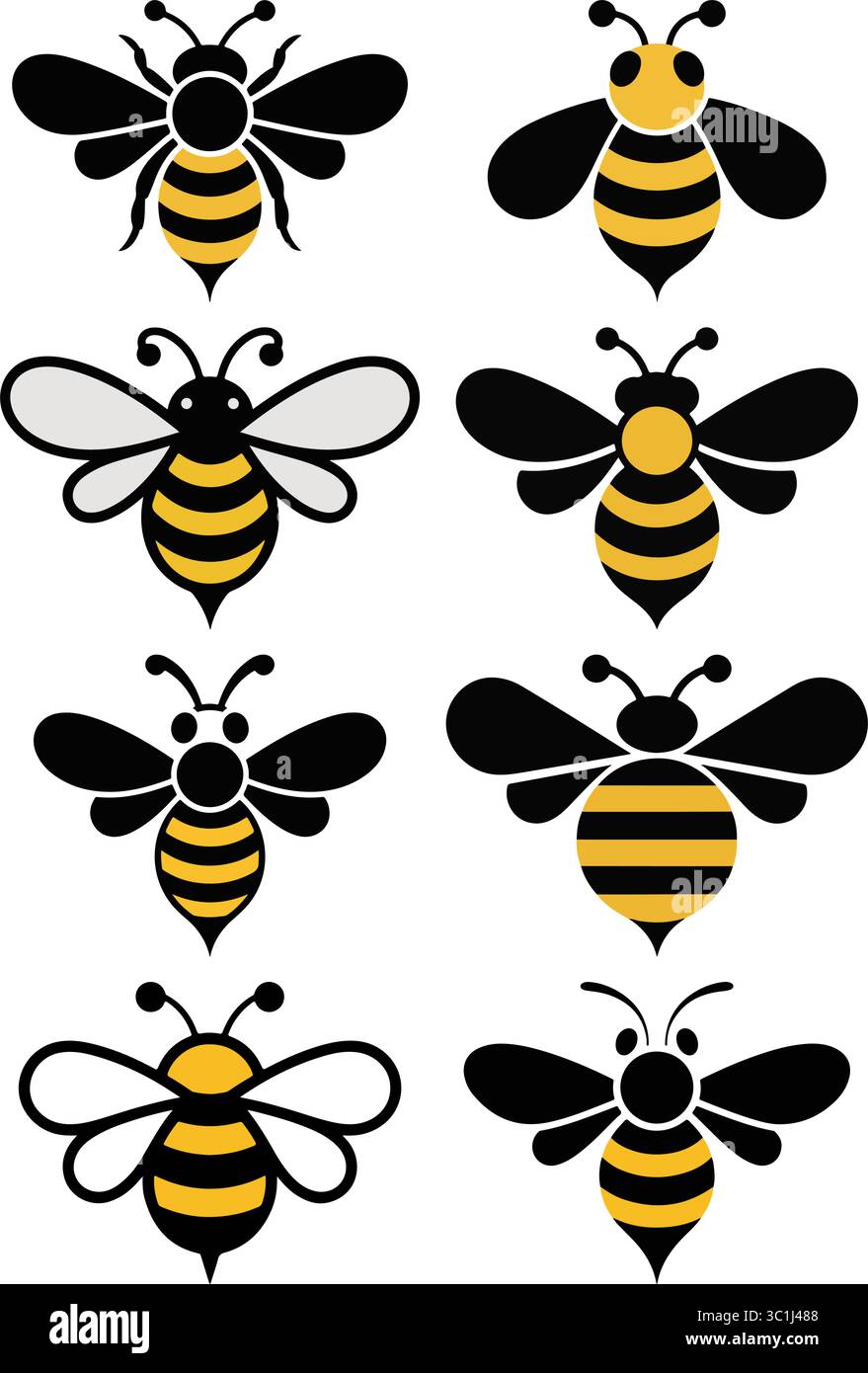 Ensemble de vecteur d'icône Bee & Honeybee stylisé Illustration de Vecteur