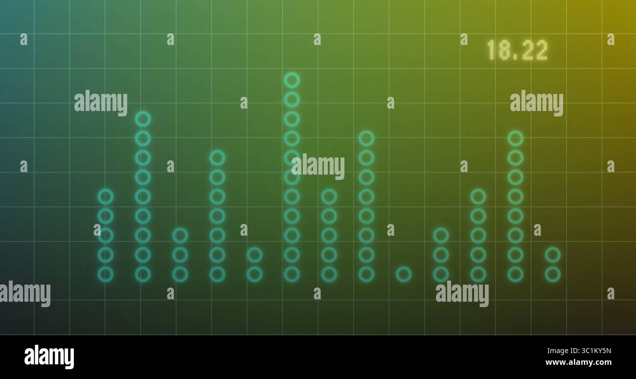 Affichage des colonnes de cercle turquoise éclatantes sur l'interface numérique avec des lignes de grille faibles, étiquette 18 Banque D'Images