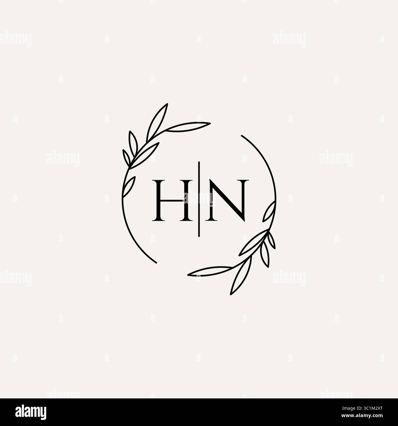 Conception de logo monogramme de mariage de lettre HN avec graphique vectoriel de cadre de feuille de cercle naturel simple Illustration de Vecteur