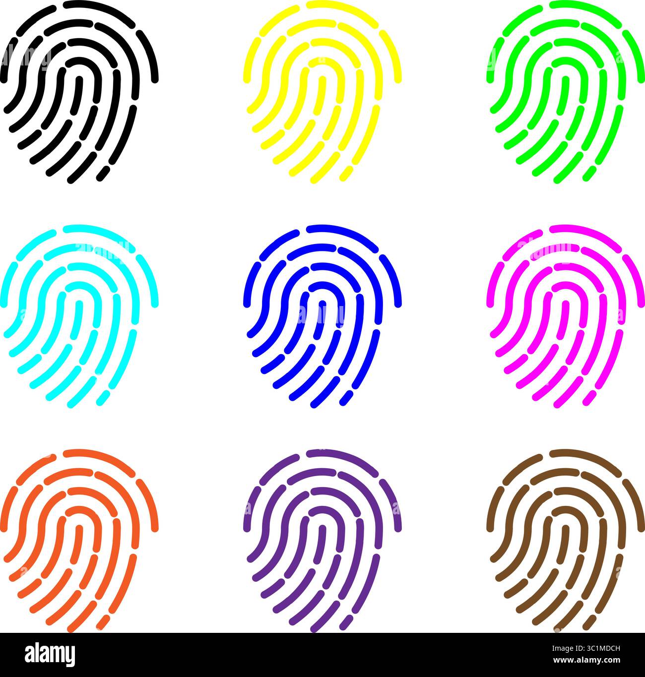 Jeu d'icônes d'empreintes digitales coloré - sécurité et identité biométriques Illustration de Vecteur
