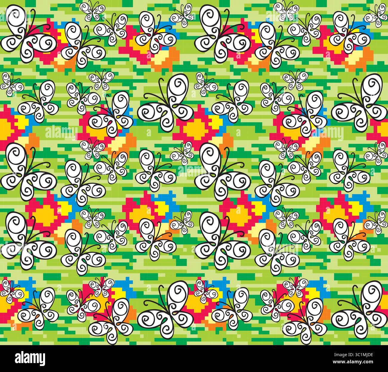 Un fond de couleur sans couture avec des papillons et des fleurs. Illustration de Vecteur