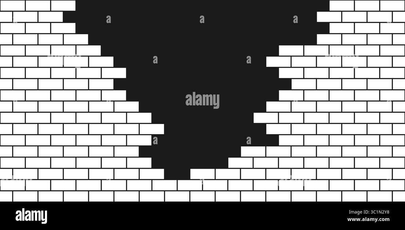 Trou de mur de briques. Mur de briques blanches cassé. Ancienne texture de bâtiment. Fond de pierre de fissure. Cadre de blocs graphiques. Illustration vectorielle abstraite vintage Illustration de Vecteur