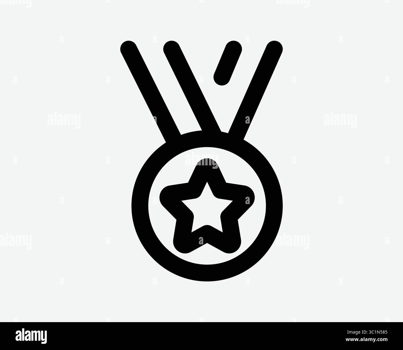 Star Medal Line Outline Win Winner Competition Award Success Reward Champion badge reconnaissance Noir Blanc vecteur icône symbole illustration graphique Illustration de Vecteur