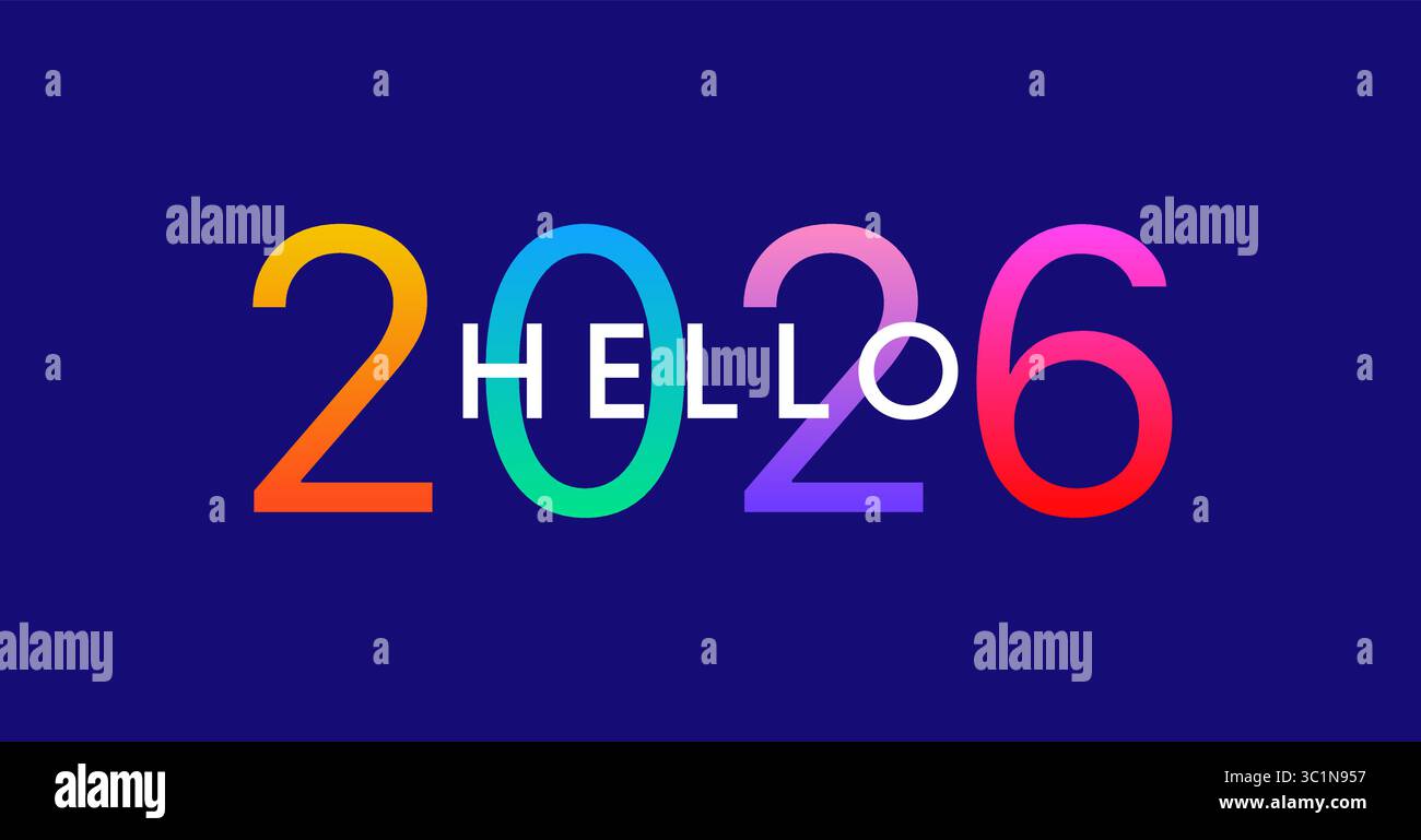 Bonjour 2026 affiche, carte de nouvel an, logo de numéro coloré Illustration de Vecteur