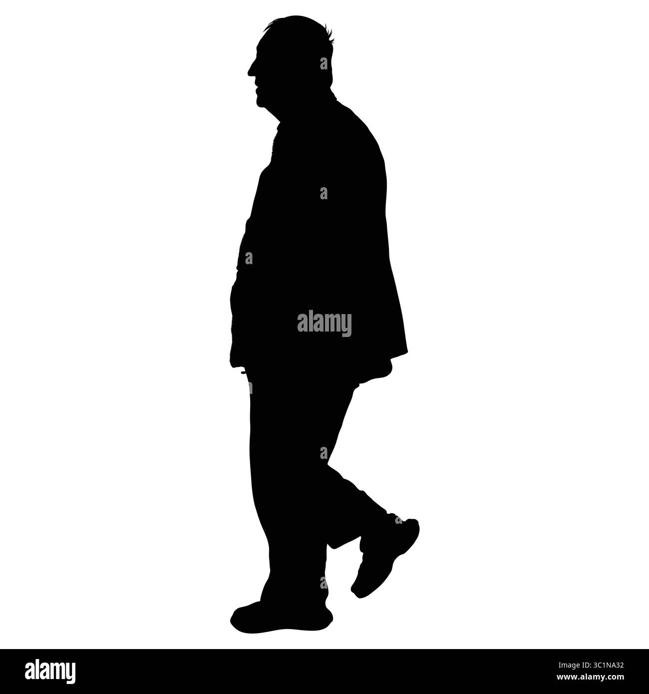 Silhouette de l'homme mature marchant dans le profil isolé sur blanc Illustration de Vecteur