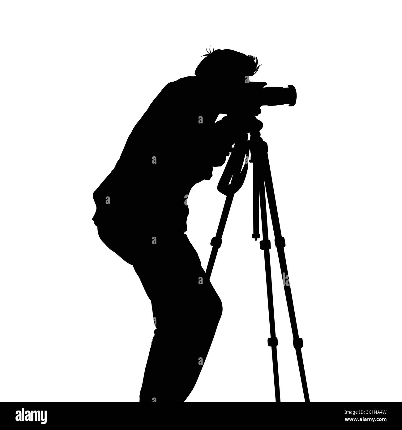 Silhouette de photographe avec appareil photo sur trépied Illustration de Vecteur