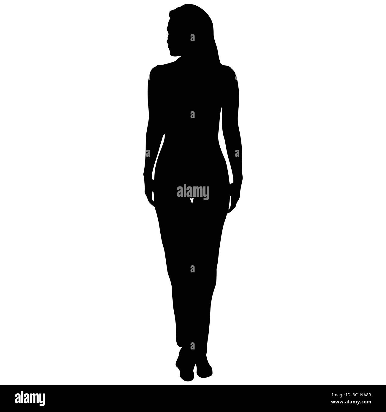 Silhouette féminine debout isolé sur fond blanc Illustration de Vecteur