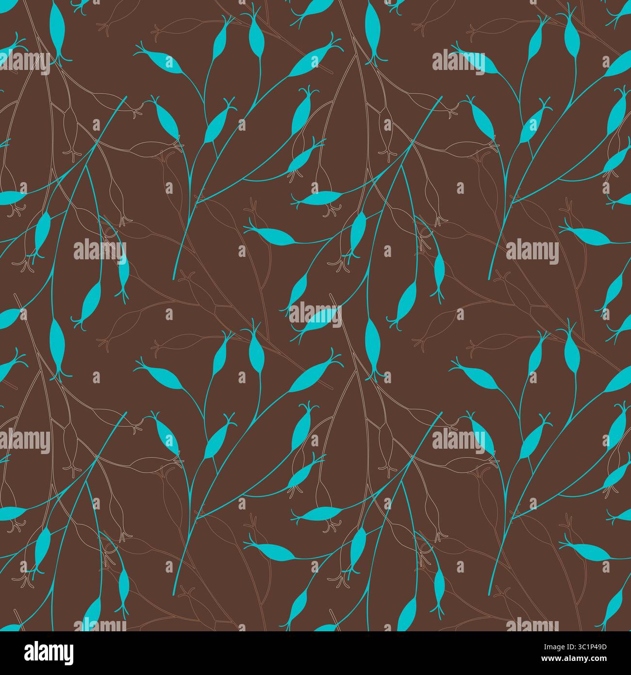 Motif branches de Rosehip avec des fruits, fond brun. Silhouettes de rose musquée fruits bleus et crème, récolte, source de vitamine C. illustration vectorielle Illustration de Vecteur