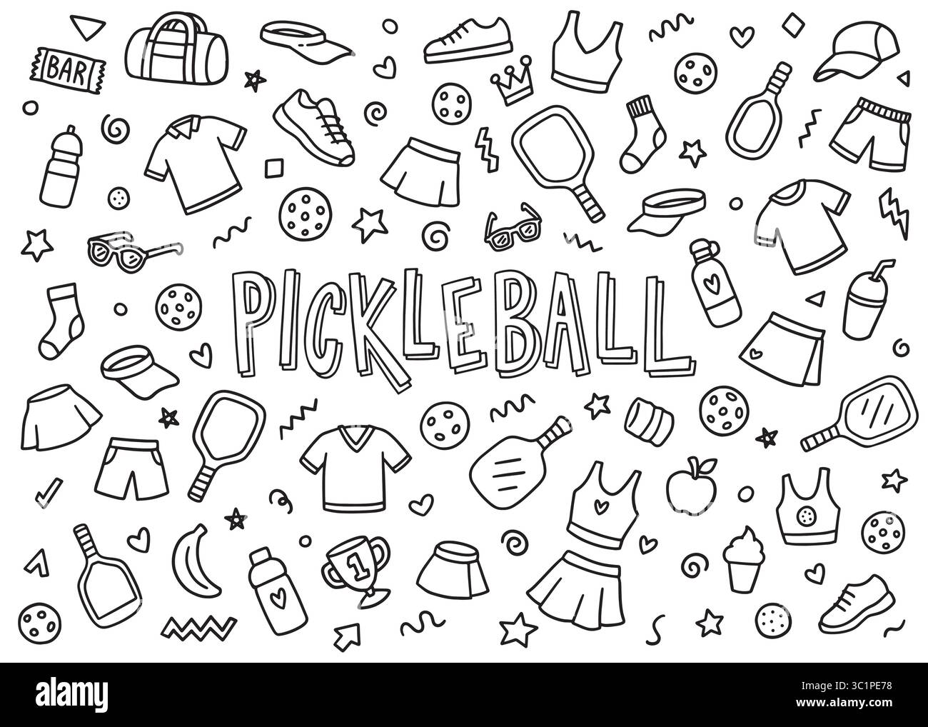 Jeu de compilation d'icônes de doodle de Pickleball. Ensemble d'illustration de doodle vectoriel pour le web, la conception de t-shirt, toute autre utilisation de conception graphique Illustration de Vecteur