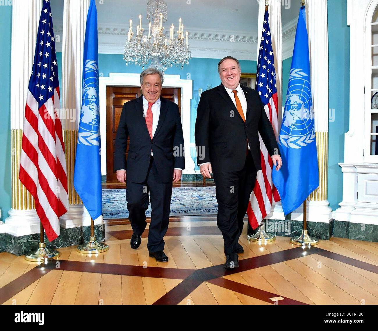 13 mars 2019 - Washington, DC, États-Unis - le secrétaire d'État américain Mike Pompeo rencontre le secrétaire général de l'ONU Antonio Guterres au département d'État le 13 mars 2019 à Washington, DC (crédit image : © Michael Gross via ZUMA Wire) Banque D'Images