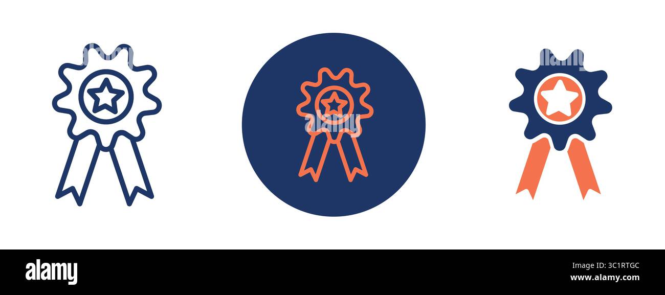 Les trois images sont toutes bleues et oranges et comportent une étoile et un ruban. Les trois images sont toutes liées à des récompenses ou à une reconnaissance Illustration de Vecteur