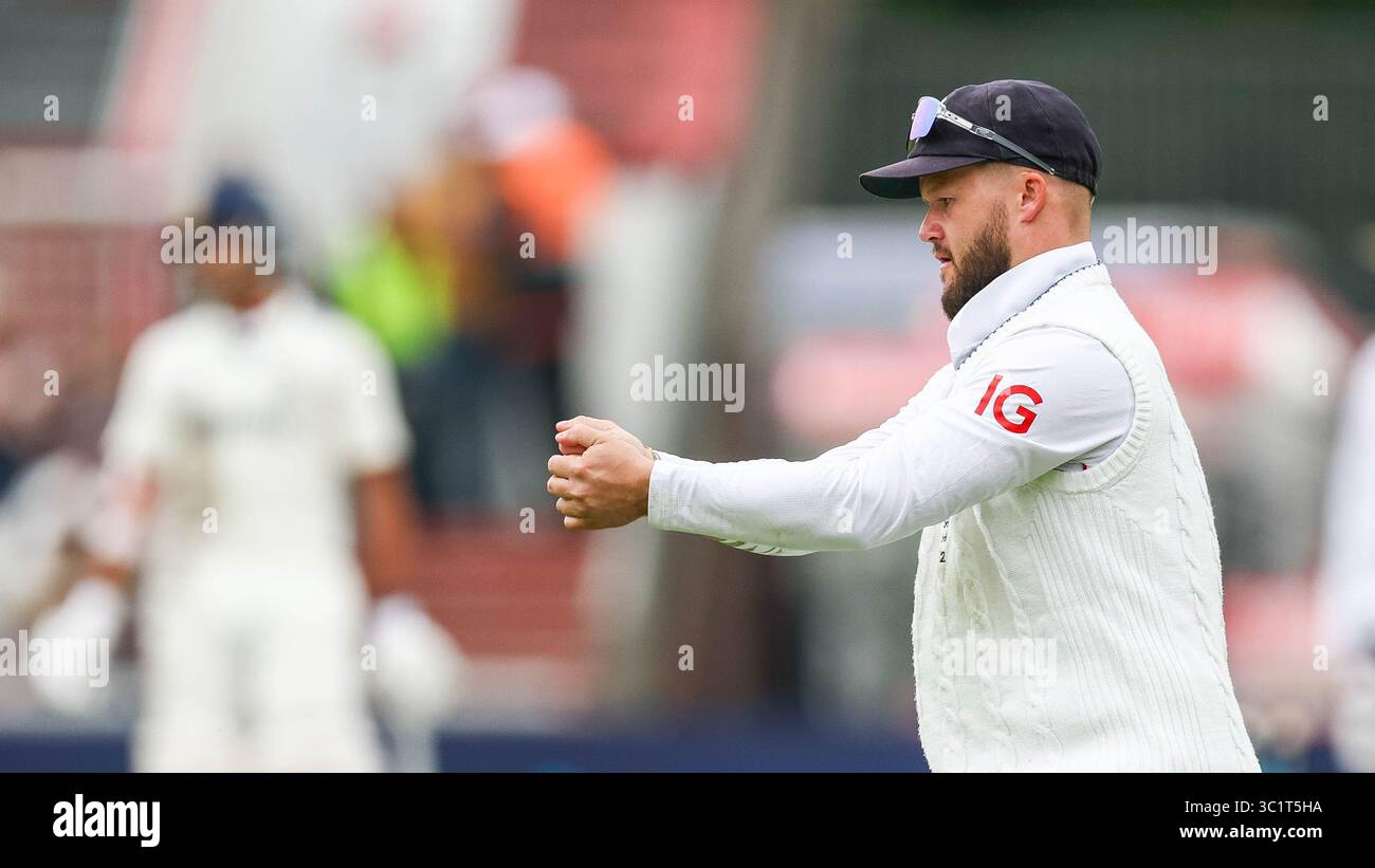 « Got It » pris lors du premier jour du quatrième Rothesay test match entre l’Angleterre et l’Inde à Old Trafford, Manchester le mercredi 23 juillet 2025. (Photo : Stuart Leggett | mi News) crédit : MI News & Sport /Alamy Live News Banque D'Images