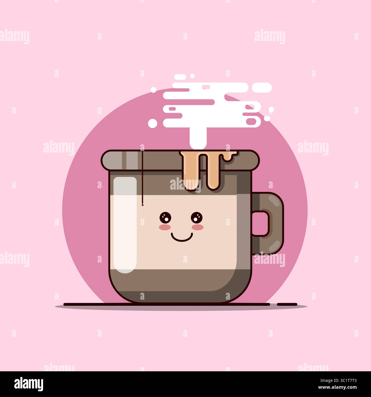 Tasse de café mignon avec vapeur et visage souriant Kawaii illustration vectorielle dessin animé Illustration de Vecteur