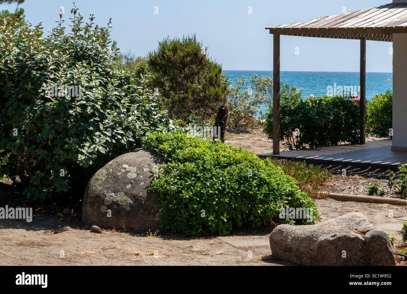 côte de la mer méditerranée île corse avec maison et plantes sur la plage Banque D'Images