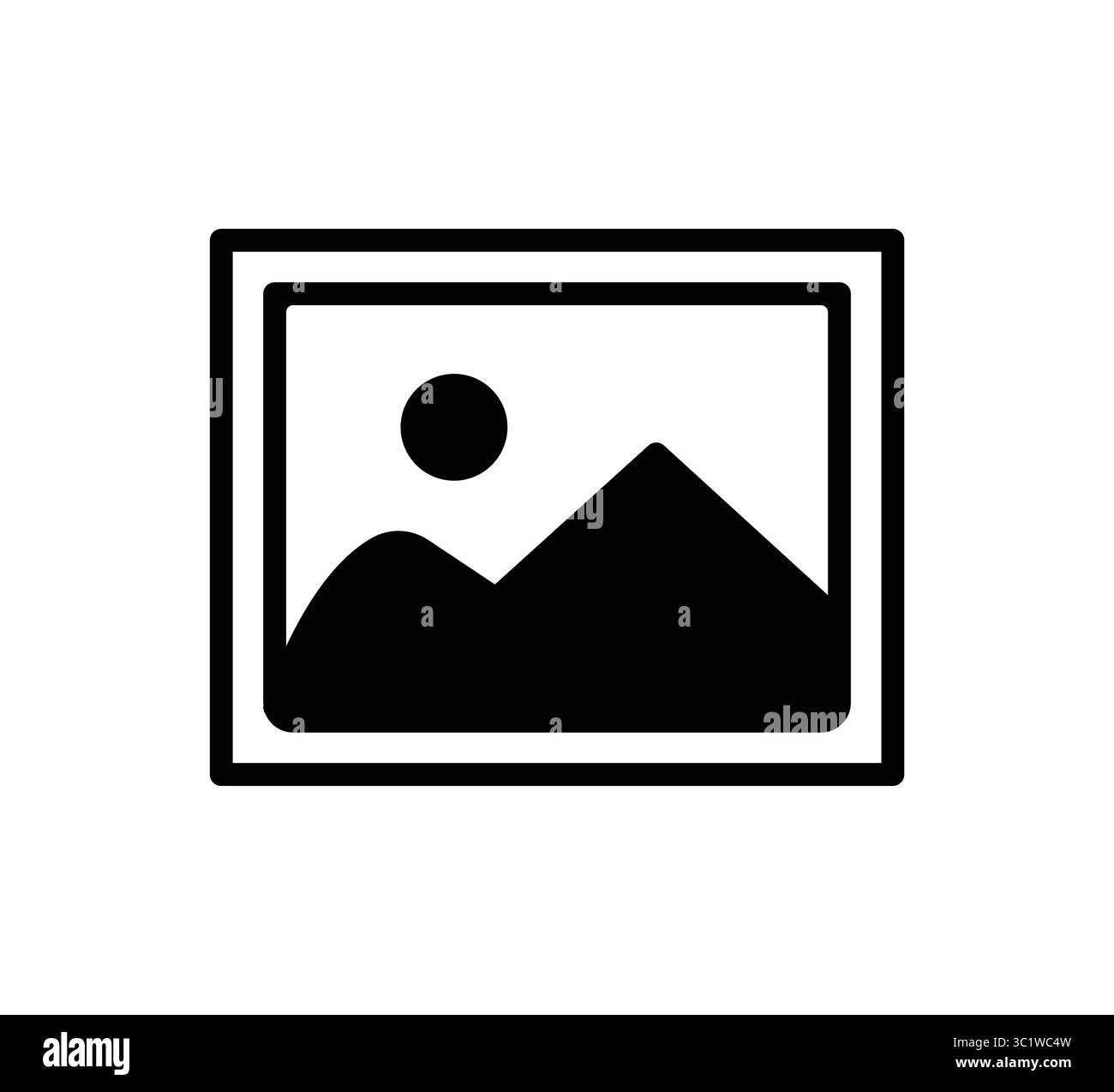 Cette icône simple présente un paysage encadré avec une montagne et le soleil. Il sert de graphique polyvalent pour divers projets de conception liés à la nature A. Illustration de Vecteur