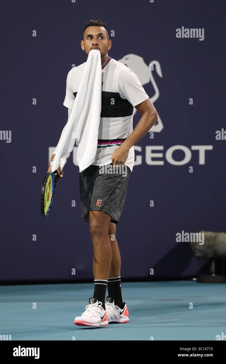 24 mars 2019 - Miami Gardens, Floride, États-Unis d'Amérique - MIAMI GARDENS, FLORIDE - 24 MARS : Nick Kyrgios le jour 7 de l'Open de Miami présenté par Itau au Hard Rock Stadium le 24 mars 2019 à Miami Gardens, Floride..personnes : Nick Kyrgios. (Crédit image : © SMG via ZUMA Wire) Banque D'Images
