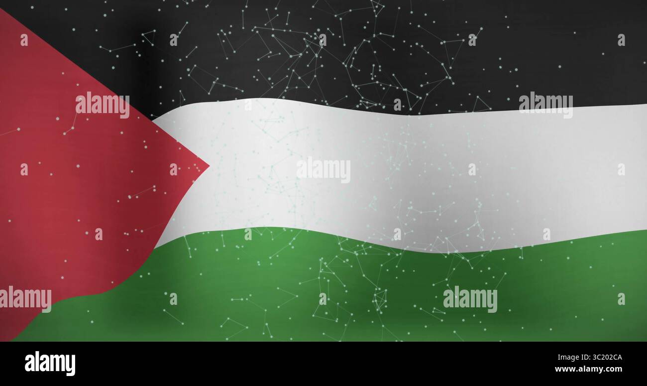 Affichage du drapeau palestinien montrant un motif de constellation dans un graphique numérique avec des points bleu clair Banque D'Images