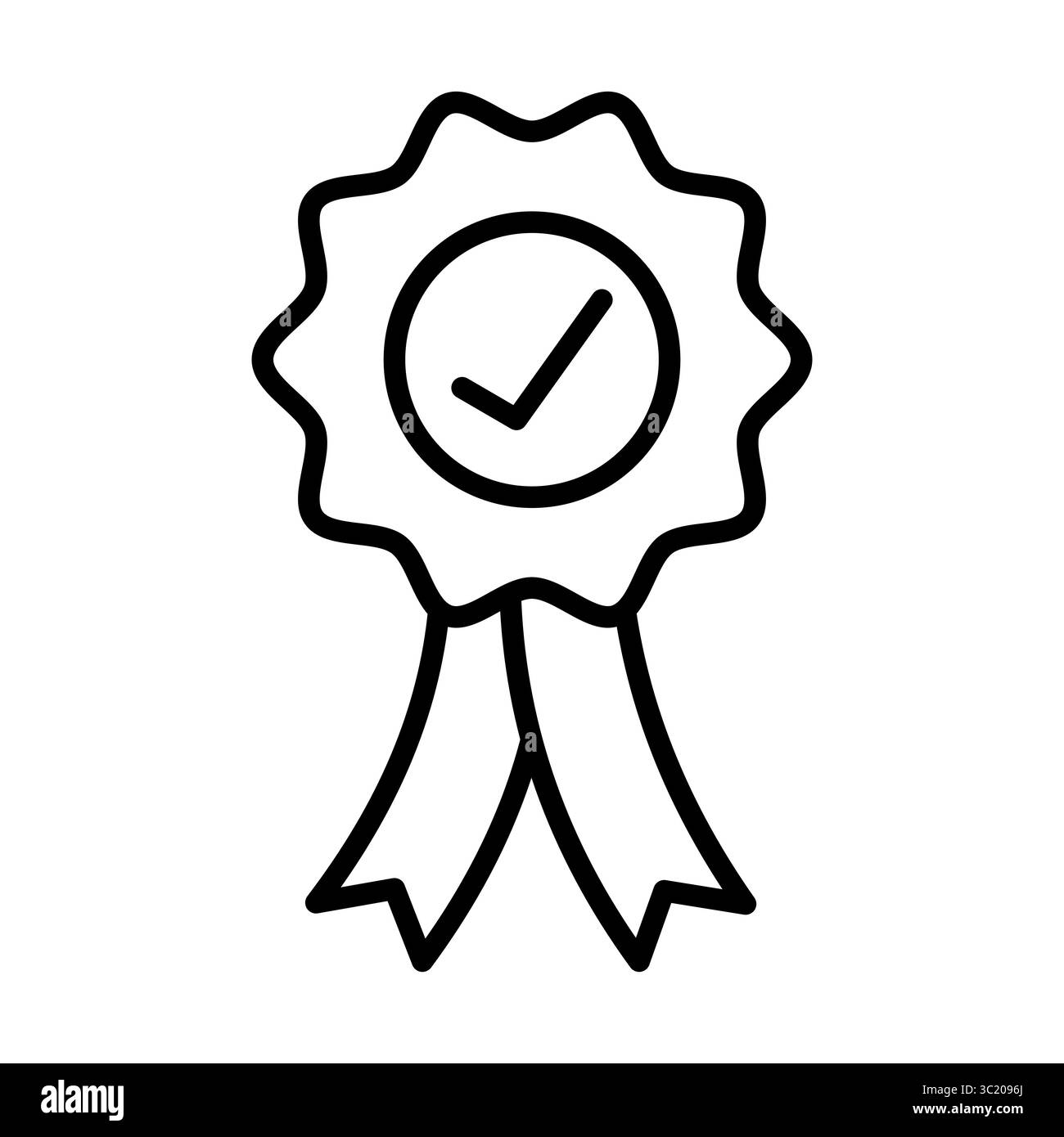 Icône décerner un badge avec une coche. Cette illustration présente un badge de récompense stylisé ou un symbole de ruban, représenté dans un style épuré. Illustration de Vecteur