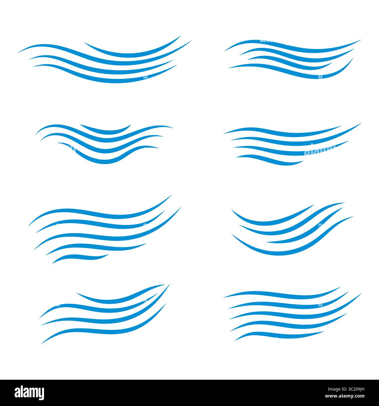 Jeu de lignes Blue Wave. Illustration de la collection Abstract Flowing Curves. Ces illustrations véhiculent une sensation de mouvement, d’eau, de vent ou d’énergie. Illustration de Vecteur