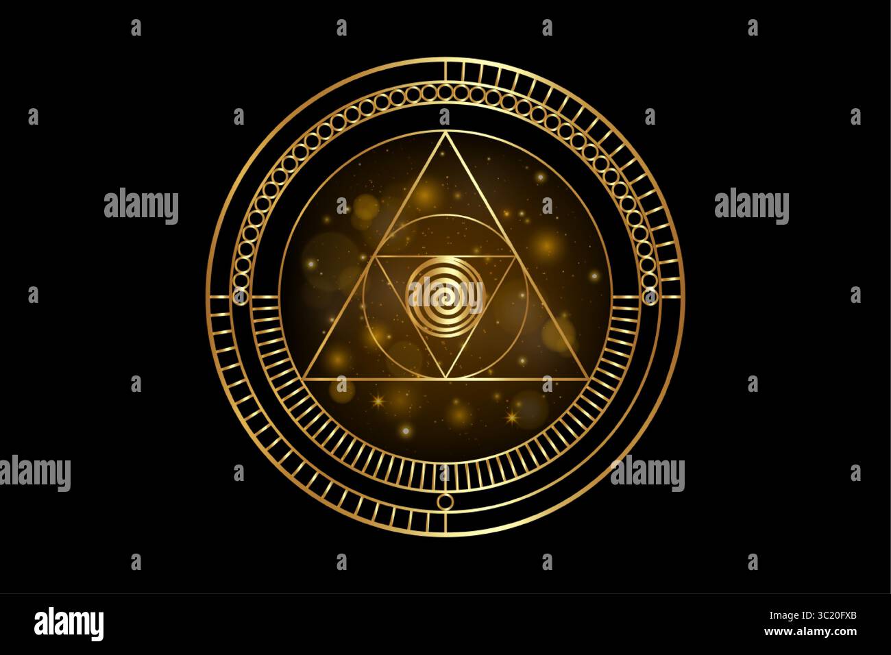 Géométrie sacrée d'or, formes géométriques cercles et triangles en proportion d'or, conception de logo mystique, icône de luxe, simbol maçonnique, spirale magique Illustration de Vecteur
