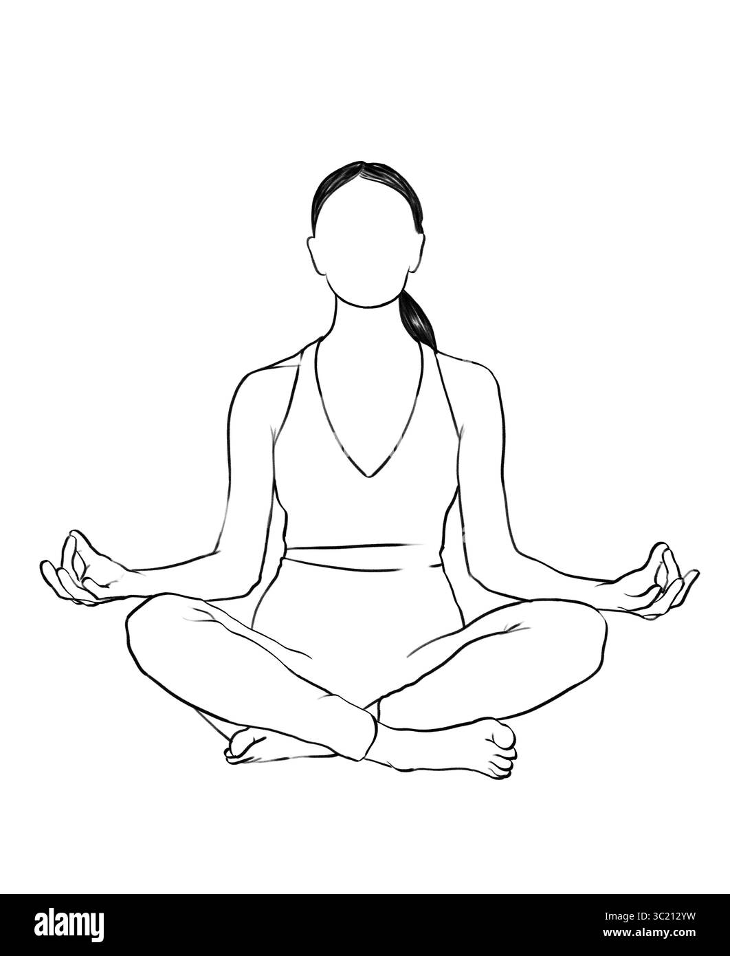 Silhouette de femme en position Lotus sur fond blanc, illustration Banque D'Images