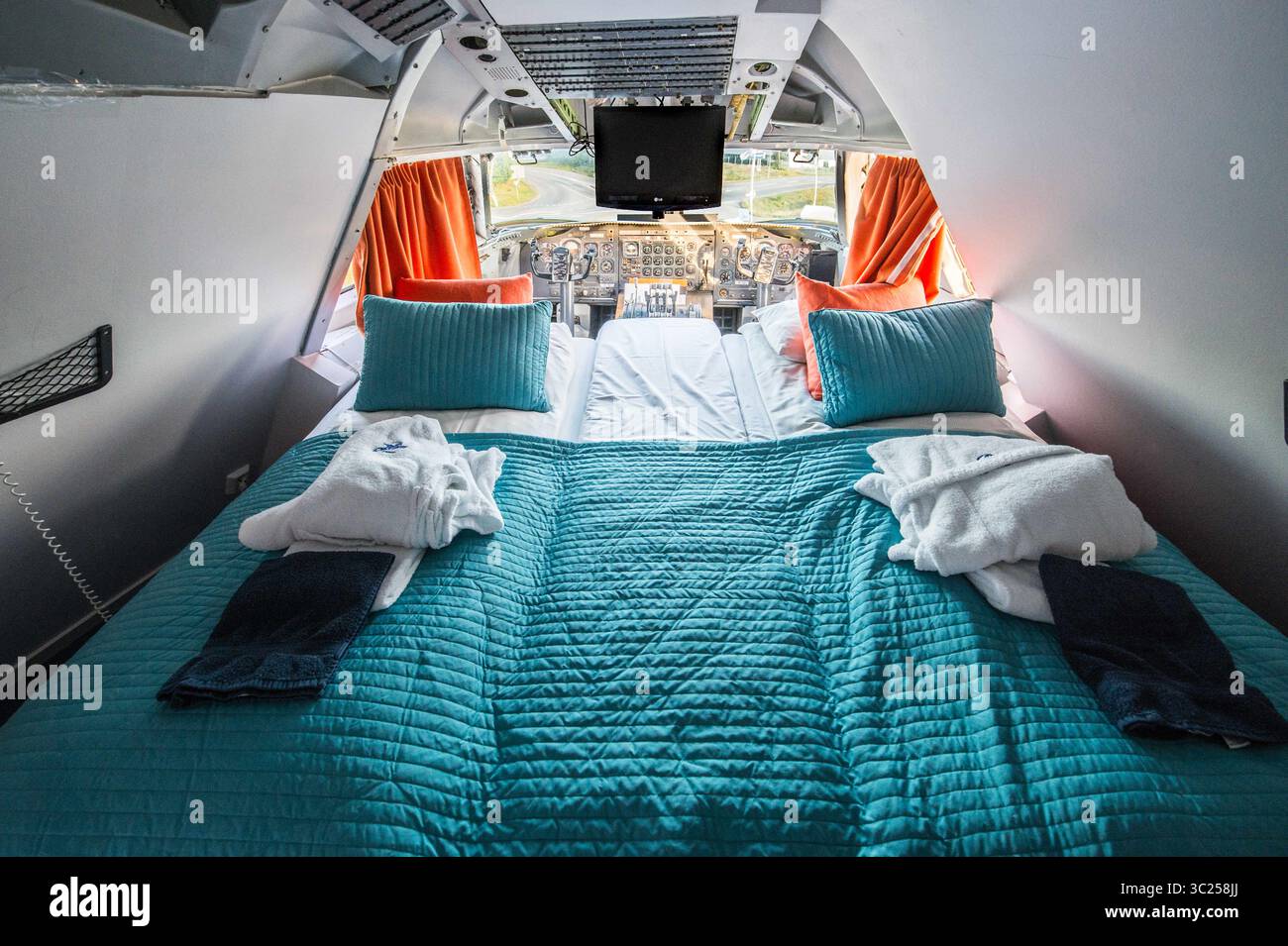 28 juin 2016 - Stockholm, Suède - Stockholm, Arlanda, Suède - la salle de cockpit du Jumbo Stay (Jumbohostel), une auberge de jeunesse qui est un avion de ligne Boeing 747 converti. Il est situé à l'entrée de l'aéroport de Stockholm Arlanda. (Crédit image : © Edwin Remsberg / Vwpics/VW pics via ZUMA Wire) Banque D'Images