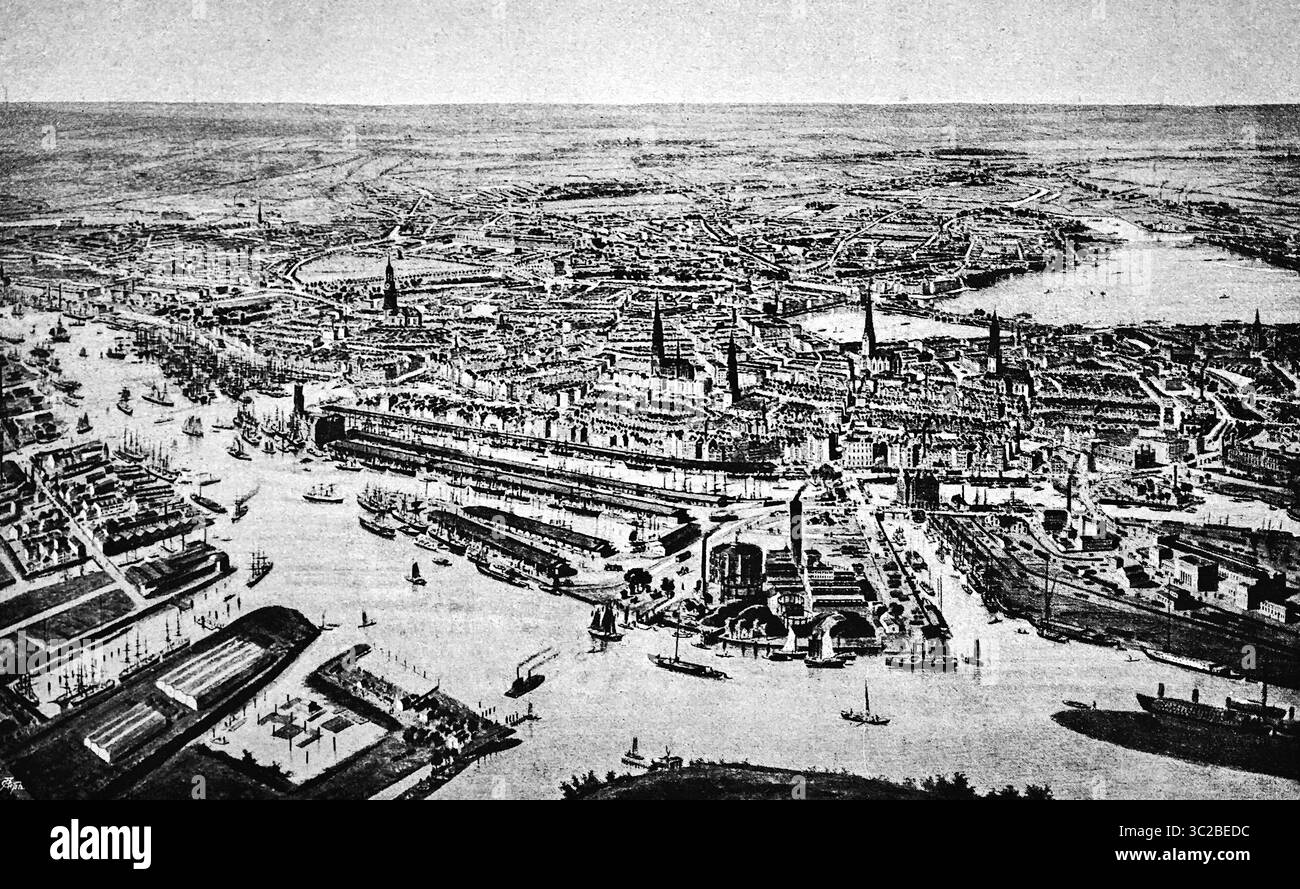 Paysage urbain de la ville libre et hanséatique de Hambourg sur l'Elbe, Alster intérieur et extérieur, bassin portuaire, Speicherstadt, canaux, rive sud de l'El Banque D'Images