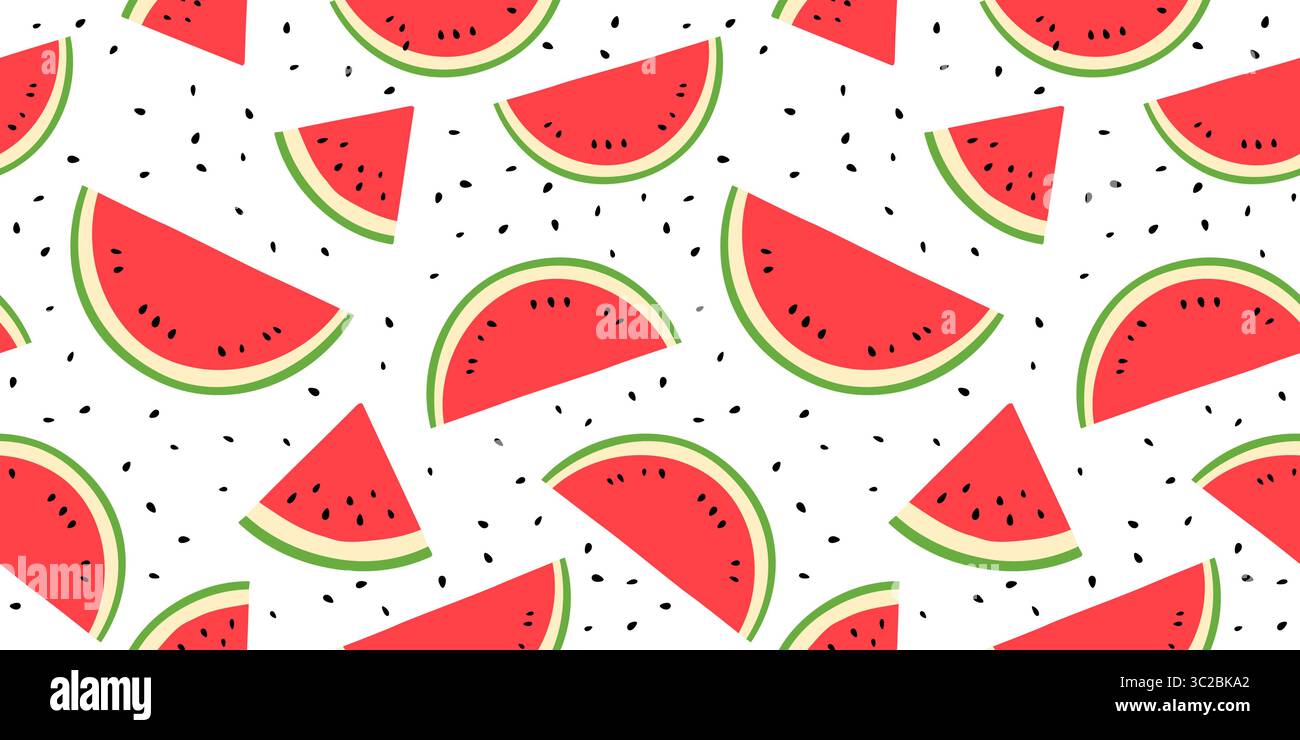 Des tranches de pastèques et des graines de fond d'été sans couture de modèle. Illustration de Vecteur