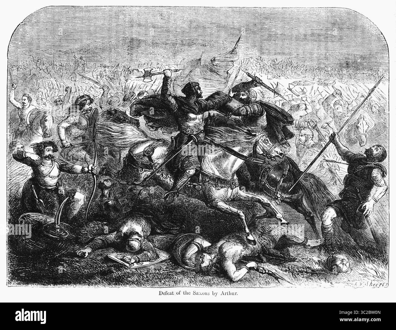 8 janvier 2019 - Royaume-Uni - défaite des Saxons par Arthur, illustration tirée de John Cassell's Illustrated History of England, Vol. I de la première période au règne d'Édouard le quatrième, Cassell, Petter et Galpin, 1857 (crédit image : © JT Vintage/Glasshouse via ZUMA Wire) Banque D'Images