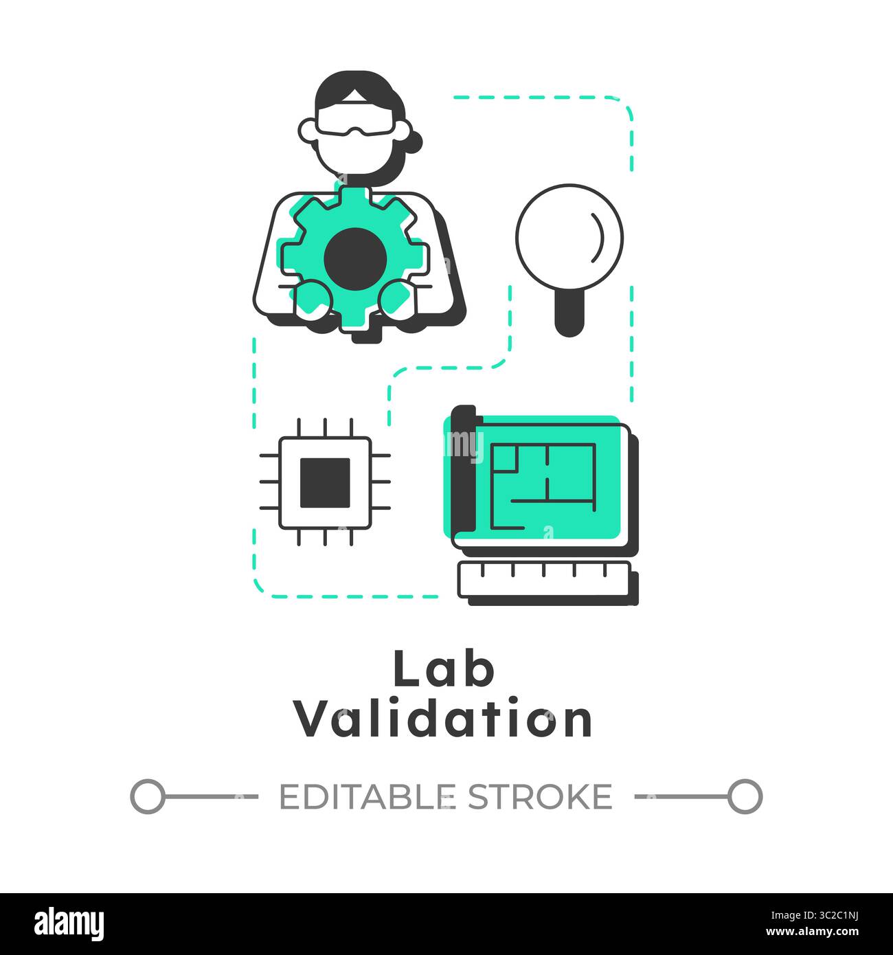 Icône de concept linéaire moderne de validation en laboratoire Illustration de Vecteur