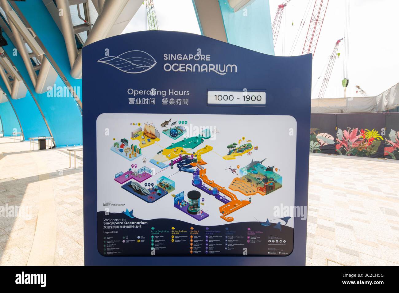 Ouverture de l'Oceanarium de Singapour le 24 juillet 2025. Carte pour que le public puisse voir et comprendre comment est le lieu. Banque D'Images