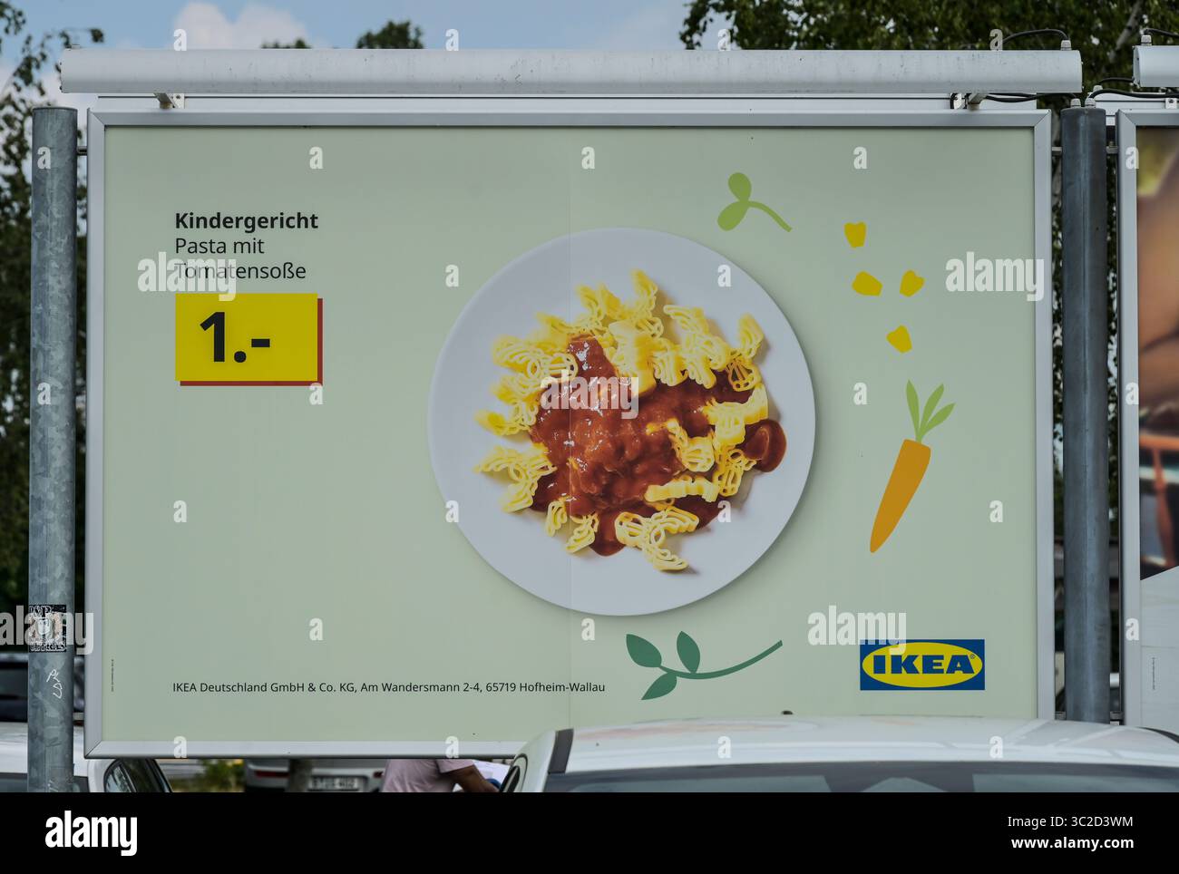 IKEA Werbung, Kindergericht, Pasta mit Totmatensoße, Sachsendamm, Tempelhof, Bezirk Tempelhof-Schöneberg, Berlin, Allemagne Banque D'Images