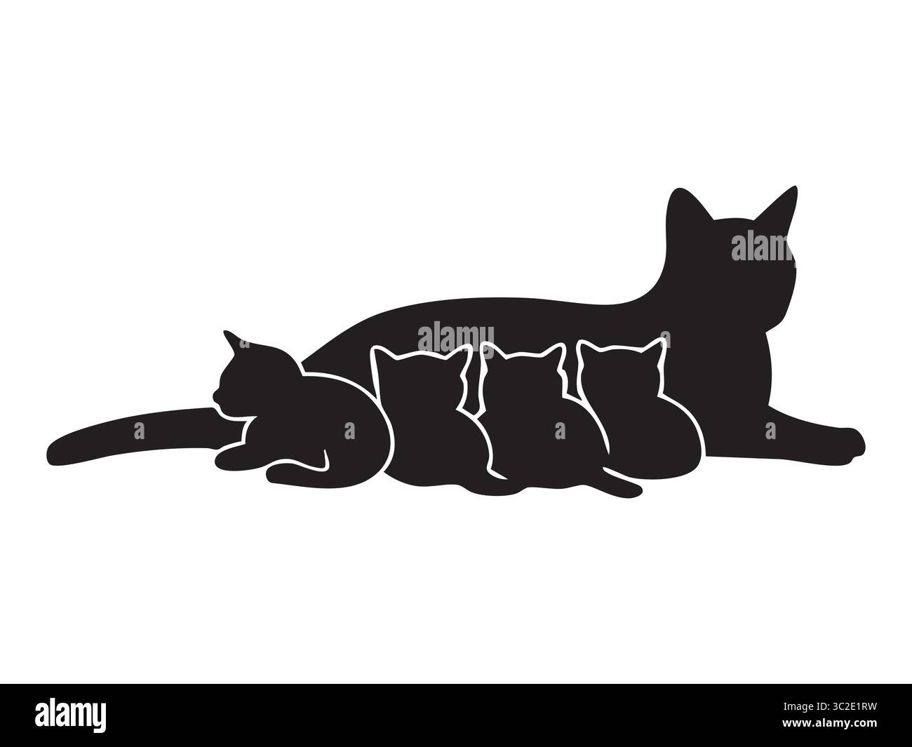 Silhouette noire de chatons nourrissants de chat mère isolés sur fond blanc, illustration graphique. Concept de soins pour animaux de compagnie, maternité féline, fami animal Illustration de Vecteur Silhouette noire de chatons nourrissants de chat mère isolés sur fond blanc, illustration graphique. Concept de soins pour animaux de compagnie, maternité féline, fami animal Illustration de Vecteur