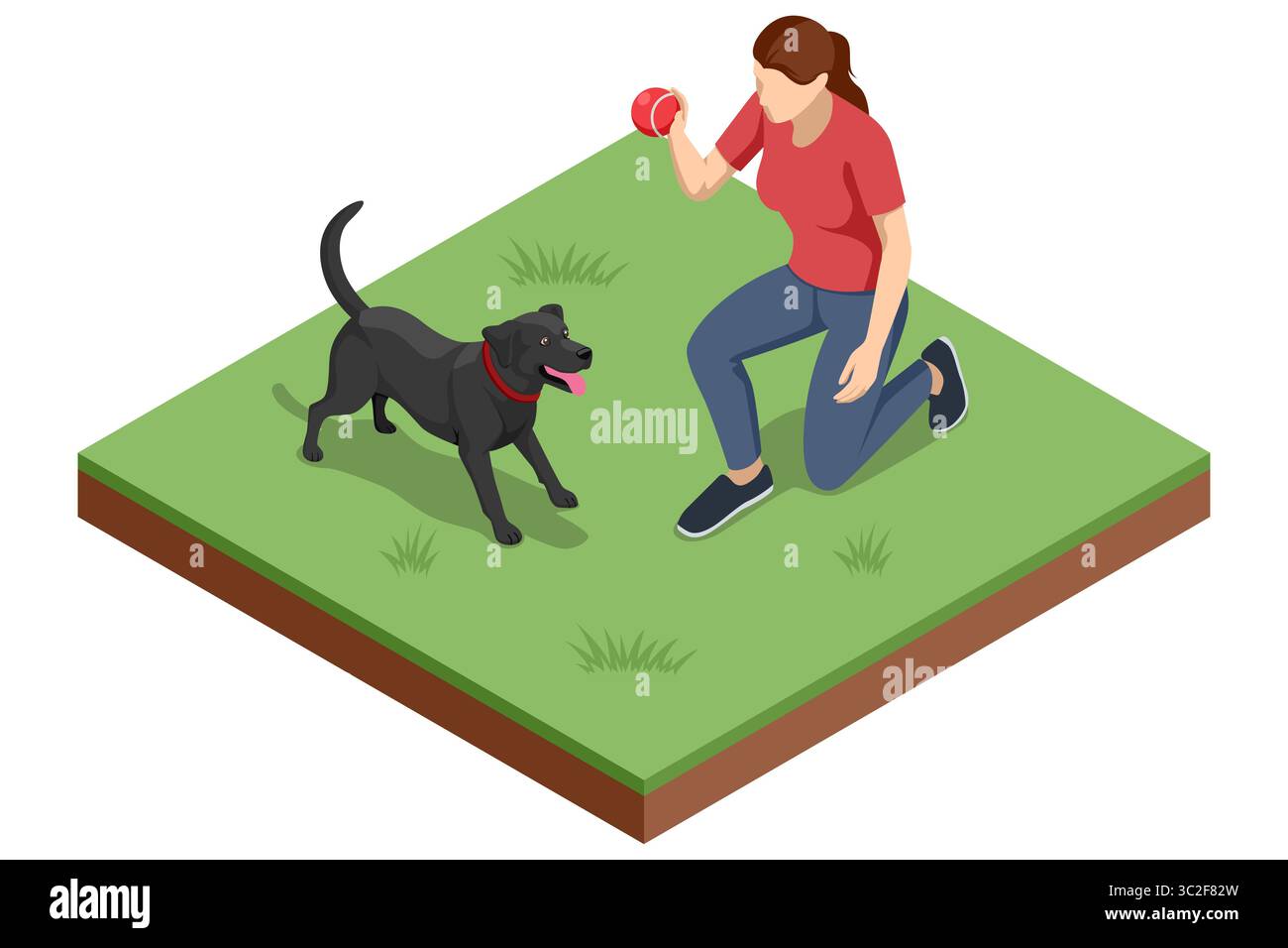 illustration d'une personne jouant avec un chien, lançant une balle orange en l'air, représentant une interaction joyeuse avec un animal de compagnie Illustration de Vecteur