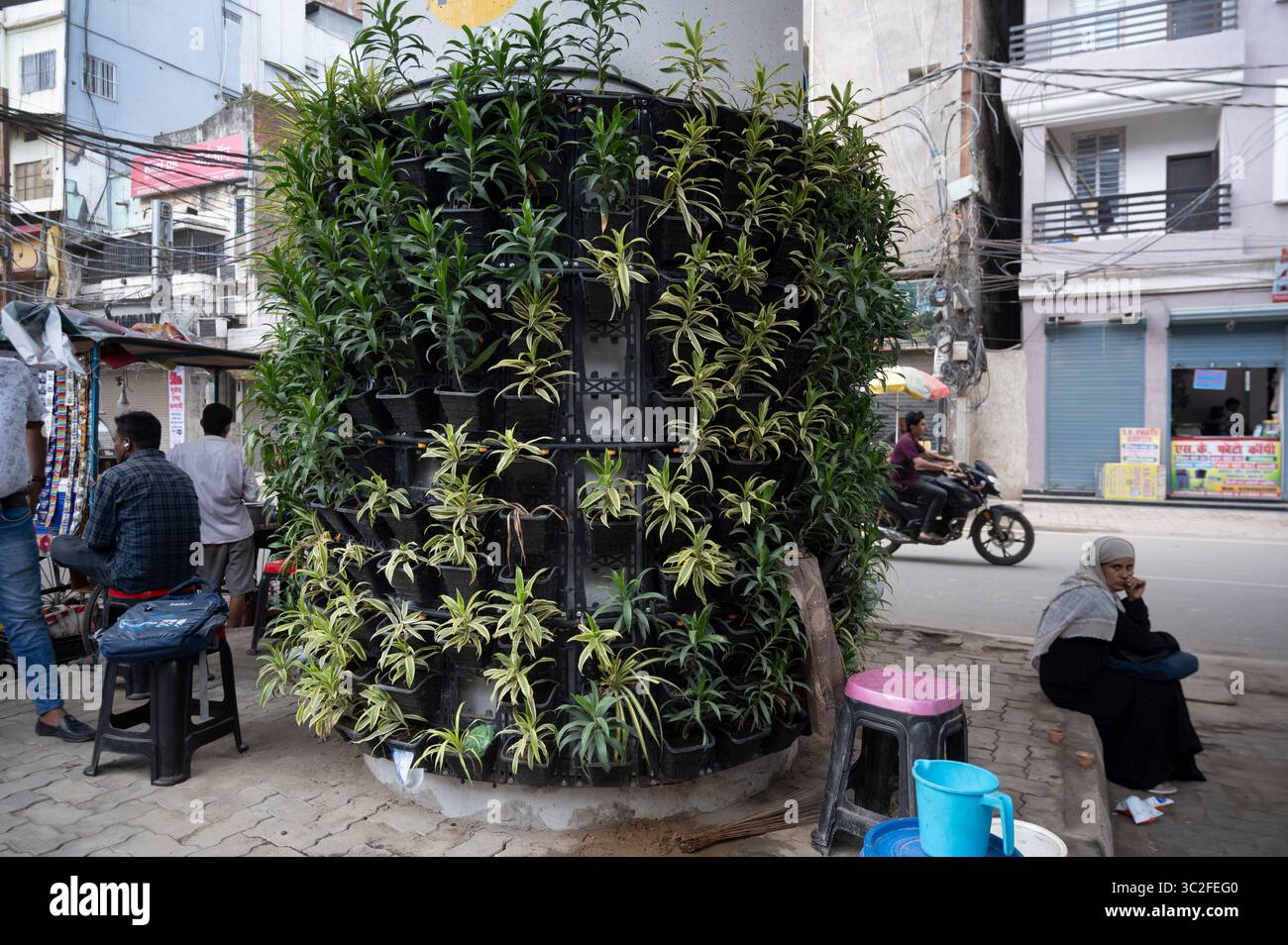 Inde, Patna. Nouveau flyover dans le centre de la ville, avec plantation sur les piliers. Banque D'Images