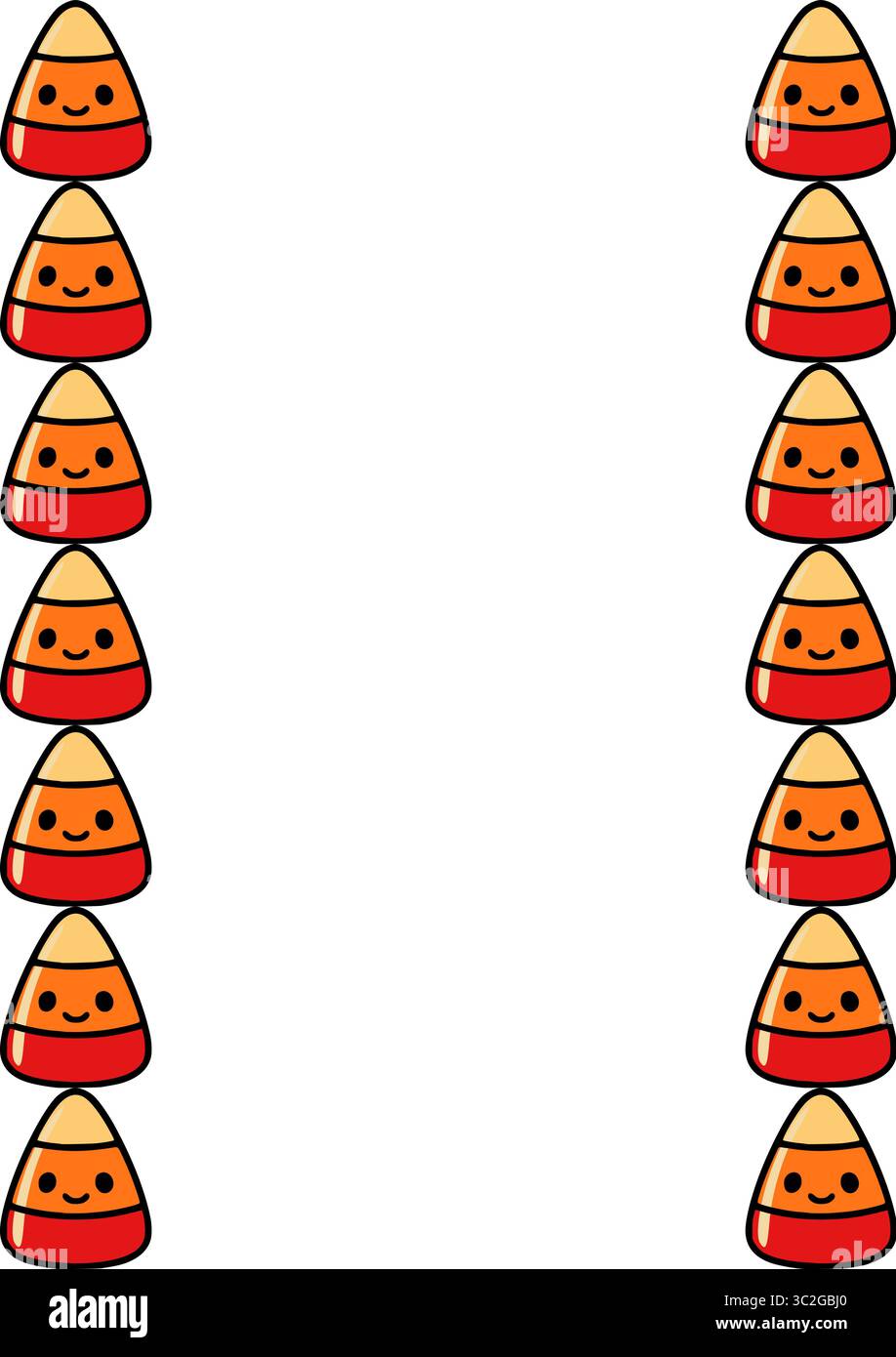 Charmante conception de bordure de maïs de bonbons vectoriels avec des icônes joyeuses de maïs de bonbons de dessin animé en orange, jaune et rouge, parfait pour Halloween ou p automnal Illustration de Vecteur