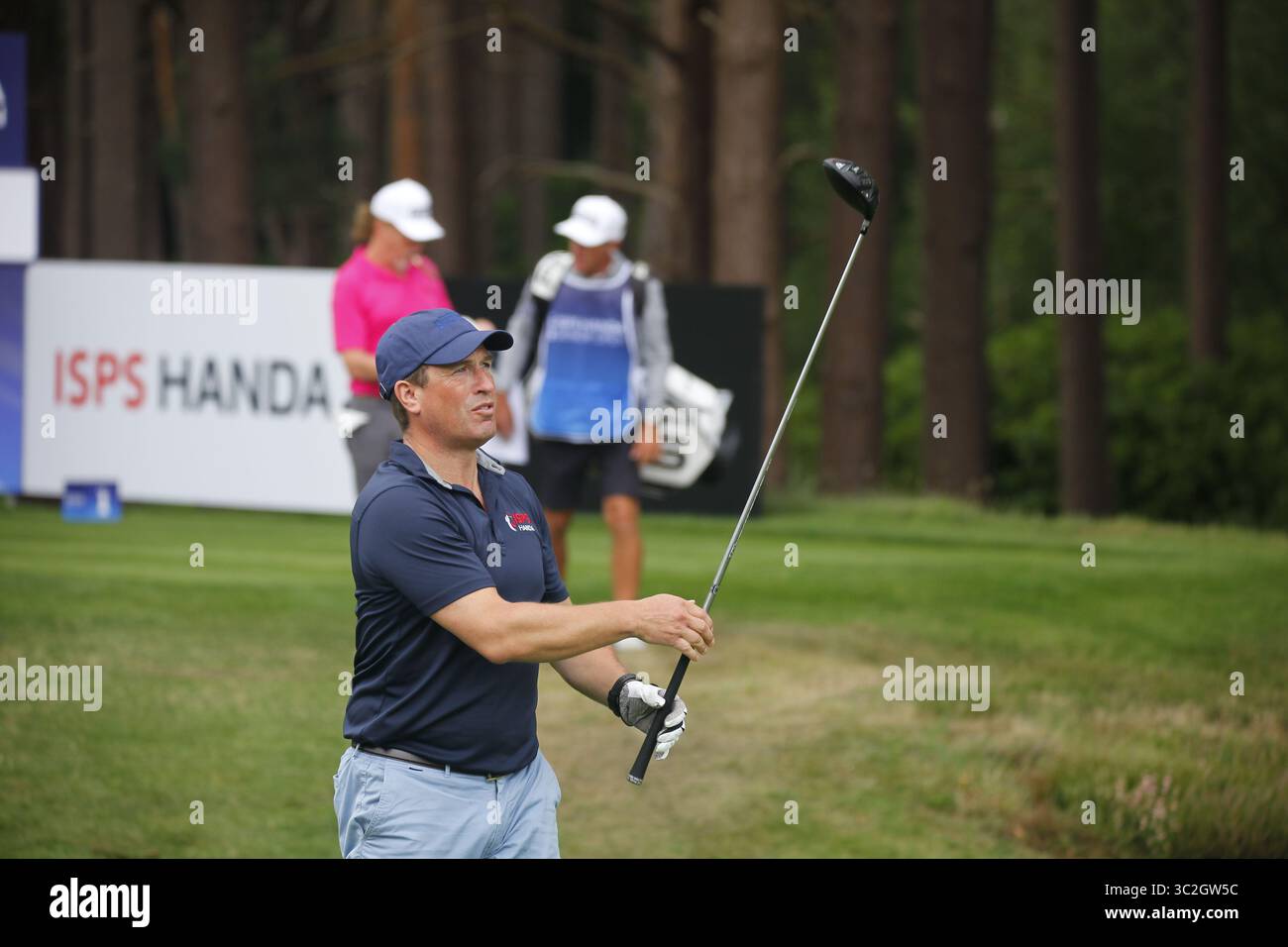 22 juillet 2025 Sunningdale, Berkshire, Royaume-Uni Peter Phillips (fils de la princesse Anne) conduit au 10ème trou à l'ISPS HANDA Senior Open pendant la journée Pro-Am Banque D'Images