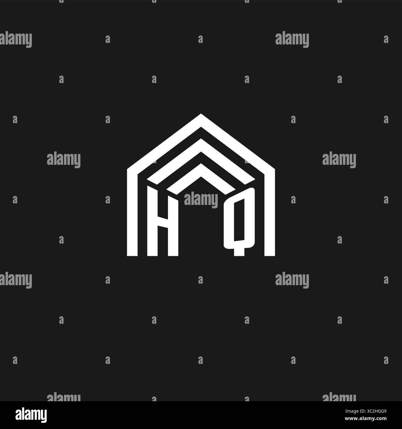 Lettre HQ maison de forme logo de forme de toit de l'immobilier créatif monogramme logo style graphique vectoriel Illustration de Vecteur