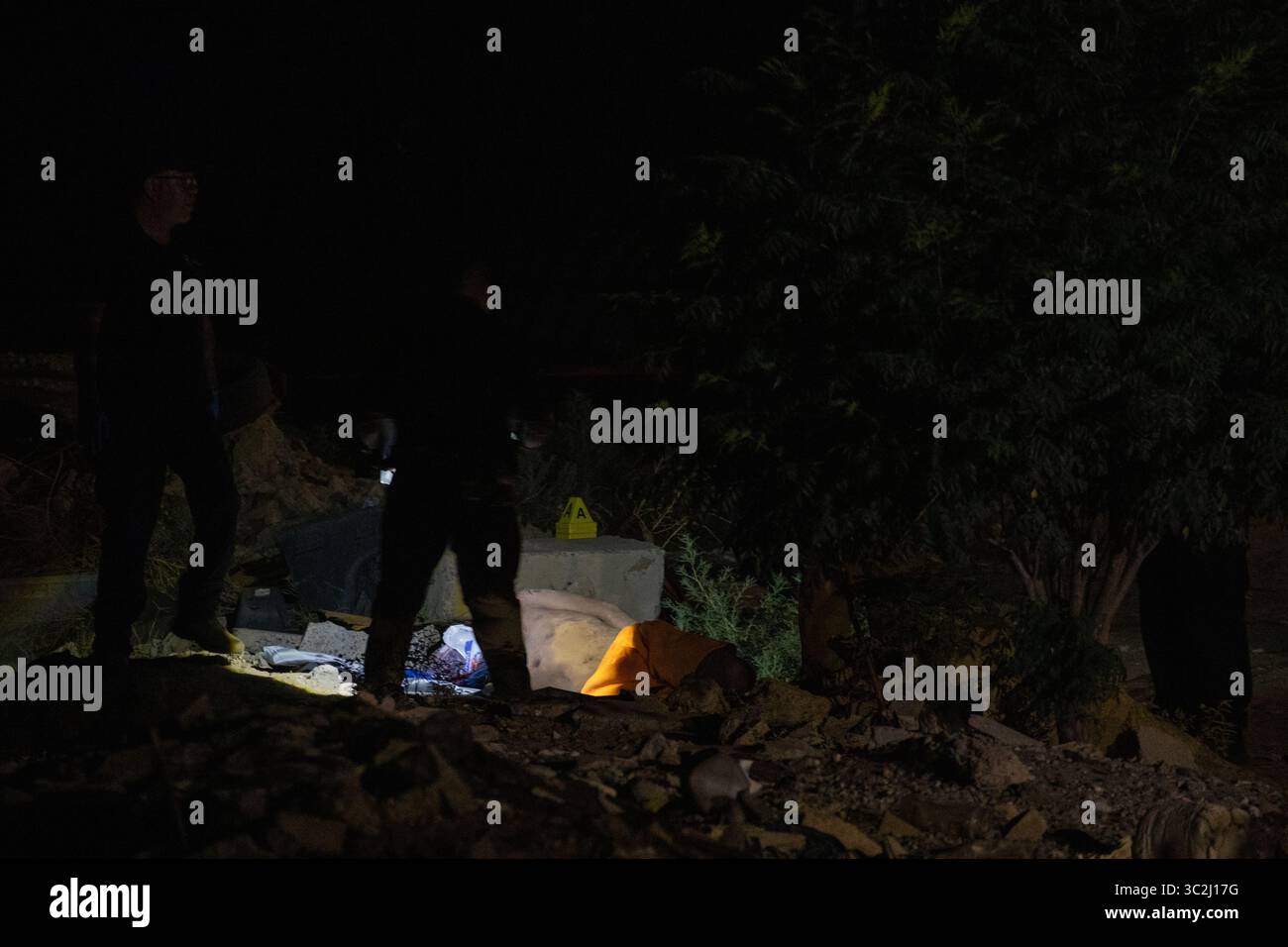 Les forces de l'ordre enquêtent sur une scène de crime à Ciudad Juarez. Banque D'Images