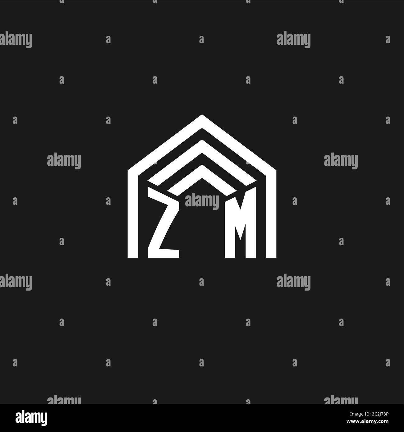 Lettre ZM maison forme logo de toit créatif de monogramme logo de style graphique vectoriel de style de l'immobilier Illustration de Vecteur