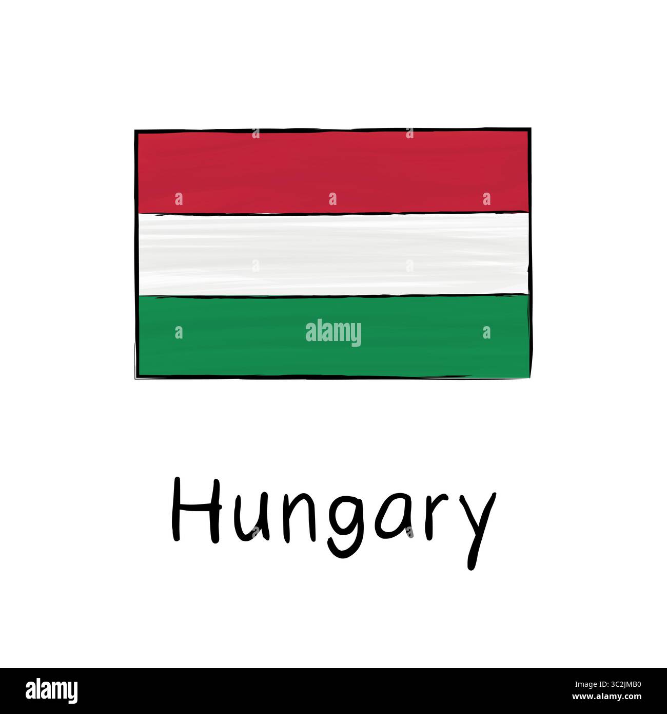 Illustration vectorielle de style croquis du drapeau de Hongrie dans le contour dessiné à la main. Parfait pour les bannières, les infographies, les ressources scolaires ou le contenu politique en E. Illustration de Vecteur