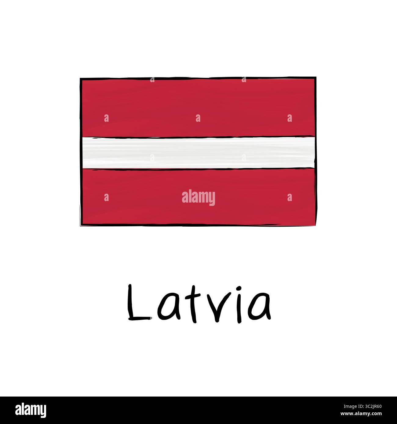 Vecteur dessiné à la main de style contour du drapeau de la Lettonie. Convient pour les bannières scolaires, les infographies éducatives ou les contextes de conception politique de l'UE Illustration de Vecteur