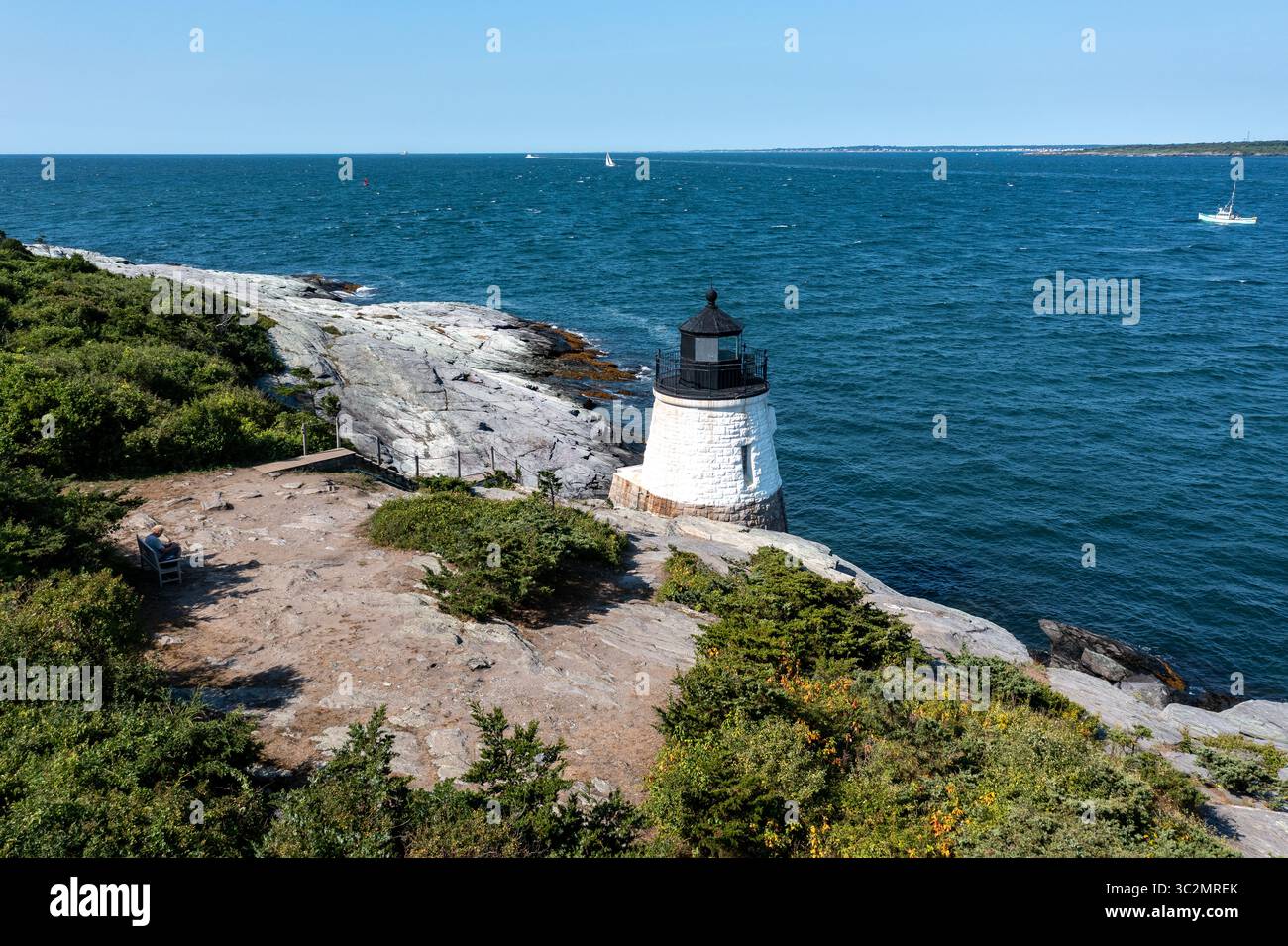 Phare de Castle Hill, Newport Rhode Island, États-Unis. Le phare est situé sur la baie de Narragansett à Newport, Rhode Island, à la fin de l'historique Banque D'Images