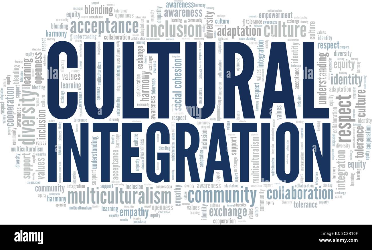 Conception conceptuelle de nuage de mots d'intégration culturelle isolée sur fond blanc. Illustration de Vecteur