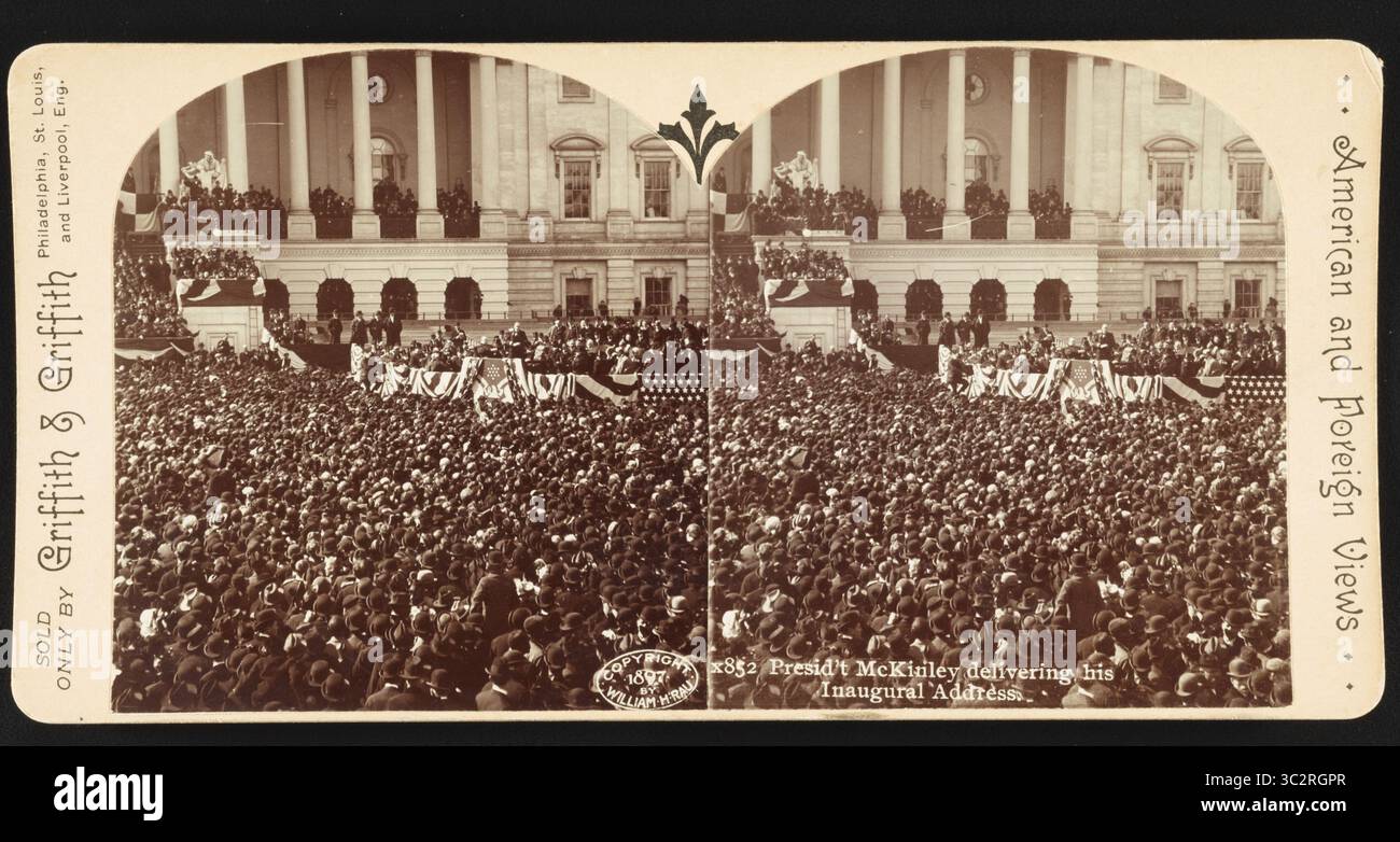 3 juin 2017, Washington, D.C, États-Unis : Président McKinley prononçant son discours inaugural, U. S. Capitol, Washington DC, États-Unis, Stereo Card, Griffith & Griffith, 4 mars 1897 (crédit image : © JT Vintage/Glasshouse via ZUMA Wire) Banque D'Images