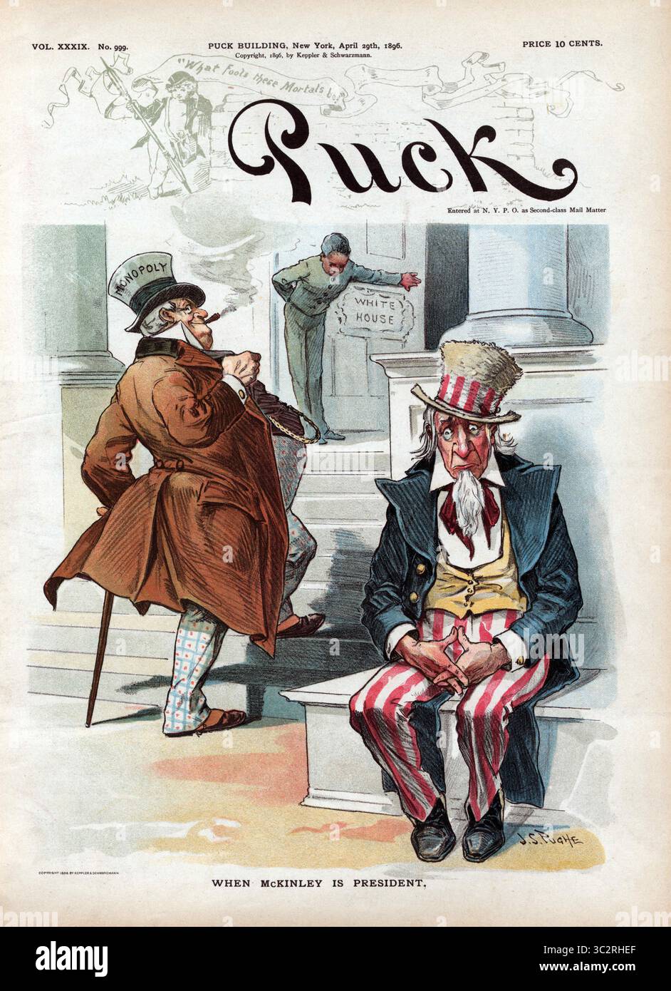 11 juin 2019, États-Unis : ''When McKinley is President'', Cartoon politique, Puck Magazine, oeuvre de John S. Pugh, publié par Keppler & Schwartzmann, 29 avril 1896 (image crédit : © JT Vintage/Glasshouse via ZUMA Wire) Banque D'Images