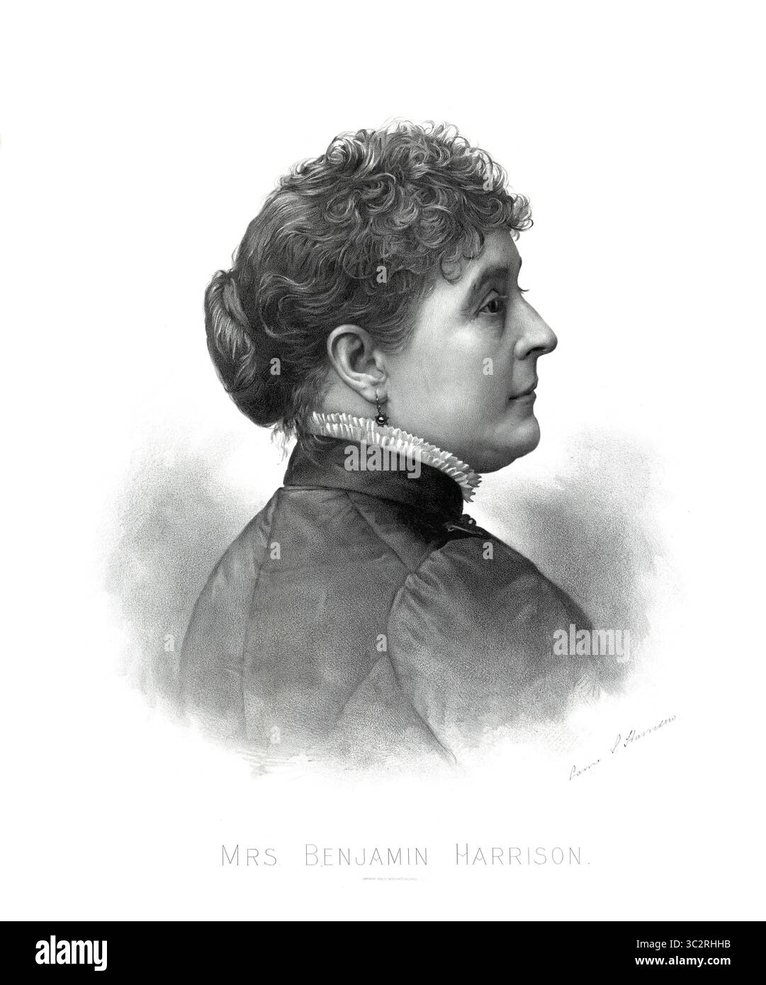 12 juin 2019, USA : Caroline Harrison (1832-92), première dame des Etats-Unis 1889-92, épouse du président américain Benjamin Harrison, illustration, fils de Bufford, Lith. Code, 1888 (crédit image : © JT Vintage/Glasshouse via ZUMA Wire) Banque D'Images