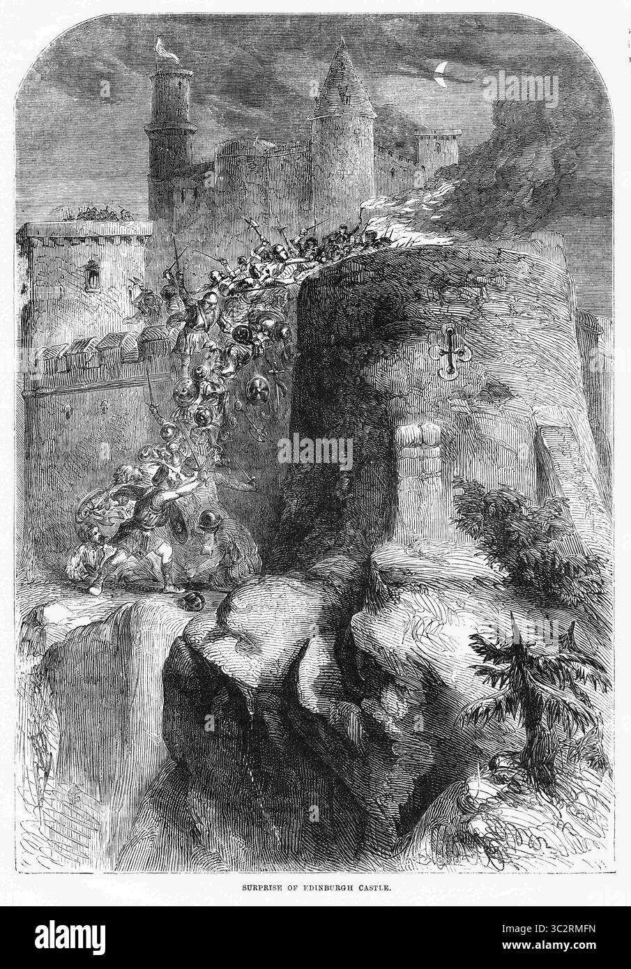 8 janvier 2019, Royaume-Uni : surprise du château d'Édimbourg, les Écossais, dirigés par Thomas Randolph, capturent le château d'Édimbourg des Anglais, 1314, illustration tirée de John Cassell's Illustrated History of England, Vol. I de la première période au règne d'Édouard le quatrième, Cassell, Petter et Galpin, 1857 (crédit image : © JT Vintage/Glasshouse via ZUMA Wire) Banque D'Images