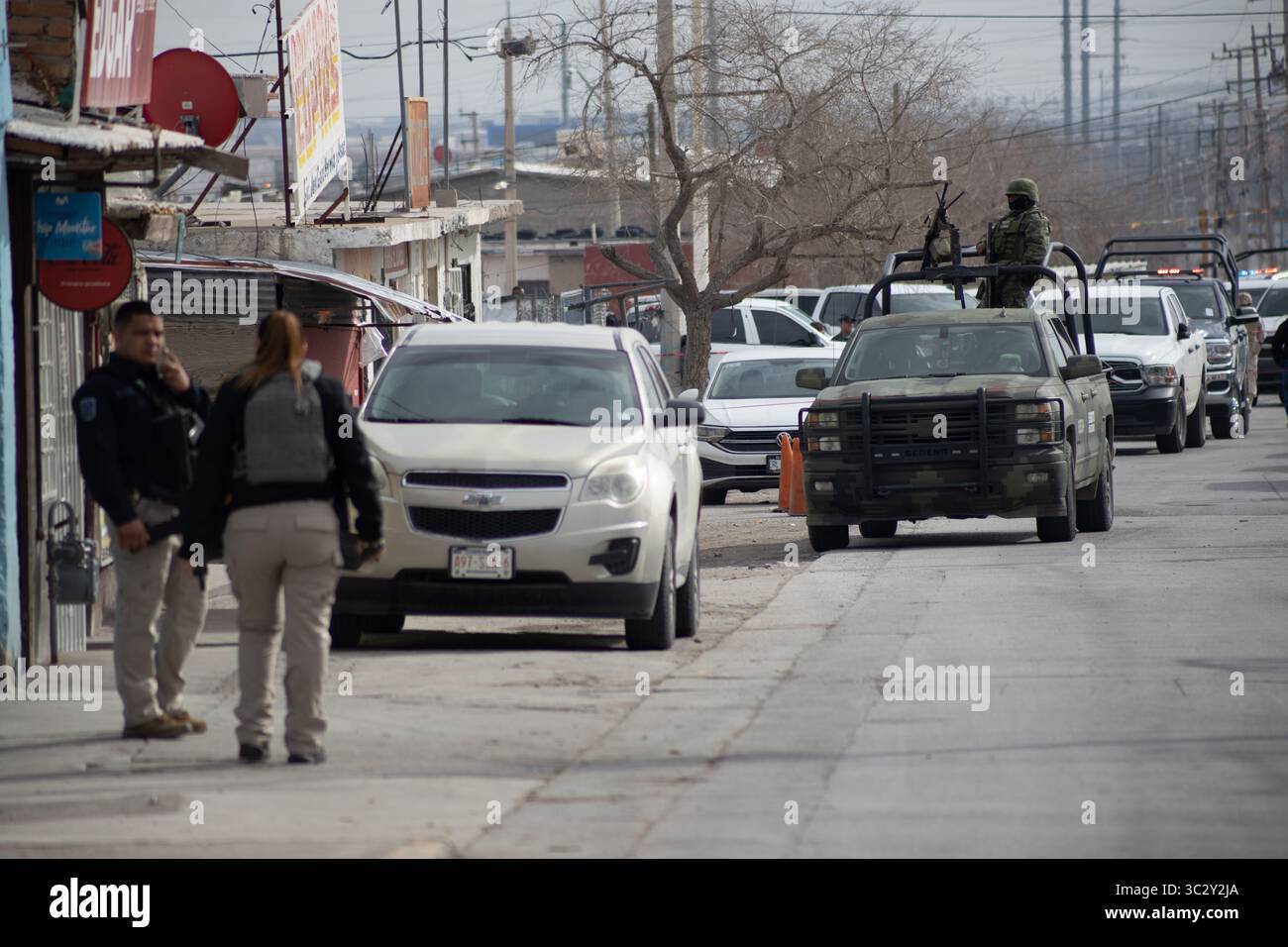 Patrouille militaire à Ciudad Juarez au milieu de la montée de la violence urbaine. Banque D'Images
