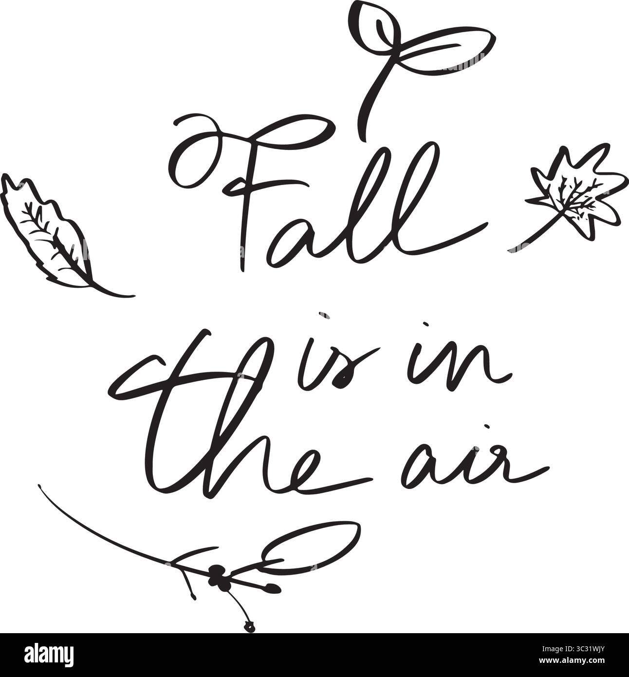 L'automne est dans la police de texte de l'air calligraphie écriture manuscrite script d'objet de couleur noire icône tombant automne feuille nature plante automne L'automne est dans l'air oct Illustration de Vecteur